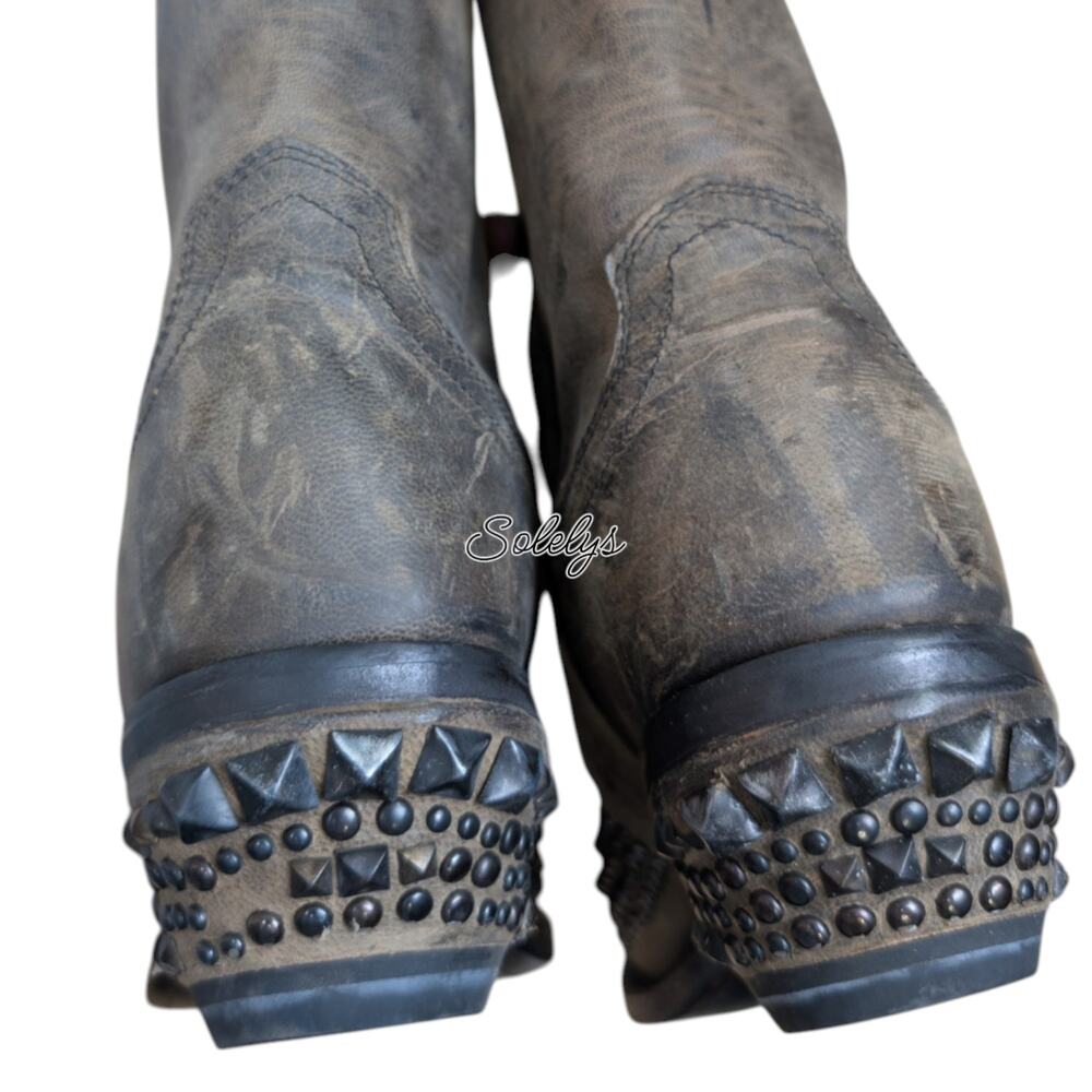 Lucchese RARE Mad Dog Wingtip Studded Grey Distressed Western Cowgirl Boots 7.5B - Picture 8 of 11
